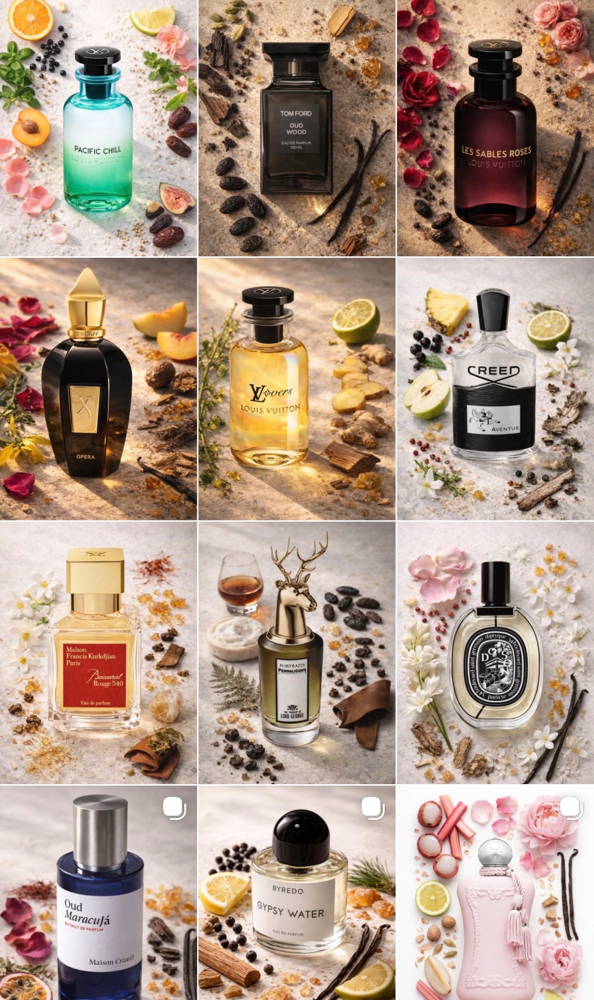 Luxury fragrance visual grid